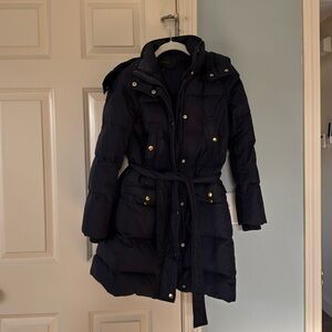 JCrew blue long puffer coat.